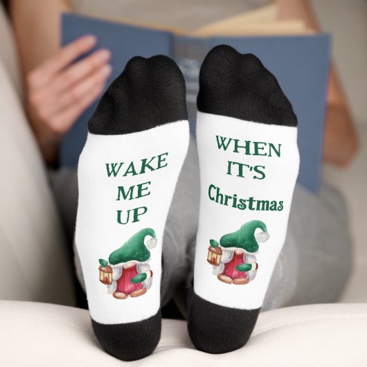 Chaussette Réveillez-moi quand c'est Noël Gnome Chaussettes (Fond)