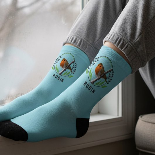 Chaussette Robin Bird sur la branche d'hiver Chaussettes de N