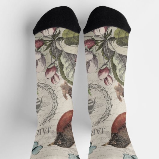 Chaussette Robin Elegant Bird Butterfly French Art (Haut)