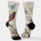 Chaussette Robin Elegant Bird Butterfly French Art (Angulaire)
