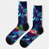 Chaussette Robot Cyberpunk Futuriste Neon Nourriture Ramen (Gauche)