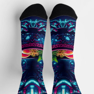 Chaussette Robot Cyberpunk Futuriste Neon Nourriture Ramen