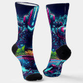 Chaussette Robot Cyberpunk Futuriste Neon Nourriture Ramen (Angulaire)