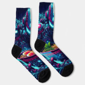 Chaussette Robot Cyberpunk Futuriste Neon Nourriture Ramen (Droite)