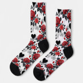 Chaussette Romantic Patterned Red Roses and Black Hearts (Gauche)