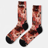 Chaussette Romantique rose cerisier fleuri Patchwork floral (Gauche)