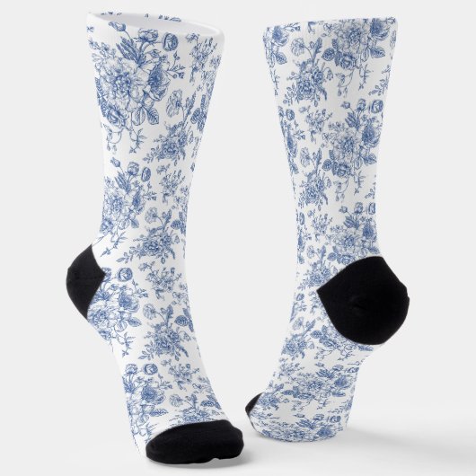 Chaussette Rose bleu vintage motif floral (Angulaire)