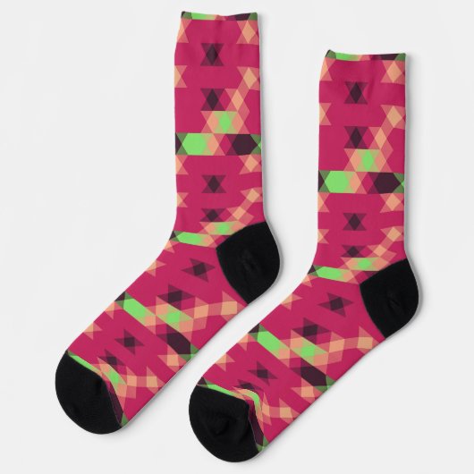 Chaussette rose et vert géométrique (Gauche)