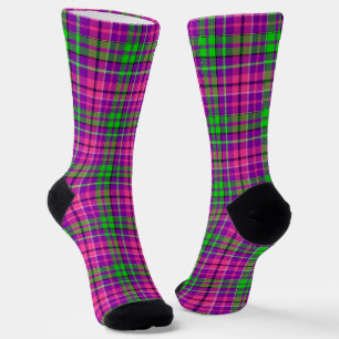 Chaussette Rose et vert sur motif carreau tartan violet