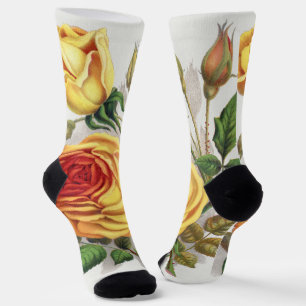Chaussette Rose jaune et orange de coucher de soleil vintage,
