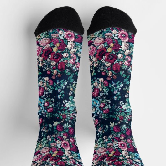 Chaussette Rose Magenta Vert Bleu Peine Turquoise et Fleurs R (Haut)
