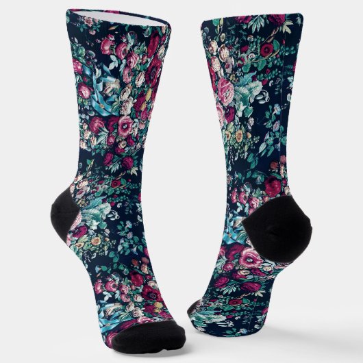 Chaussette Rose Magenta Vert Bleu Peine Turquoise et Fleurs R (Angulaire)