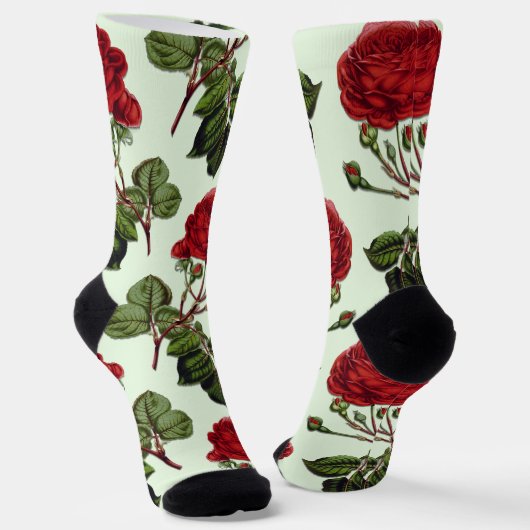 Chaussette Rose Red Long Stem Motif Vert Arrière - plan (Angulaire)