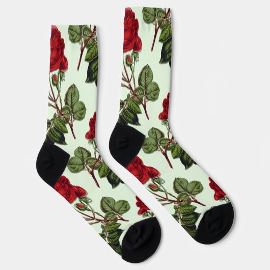 Chaussette Rose Red Long Stem Motif Vert Arrière - plan (Droite)