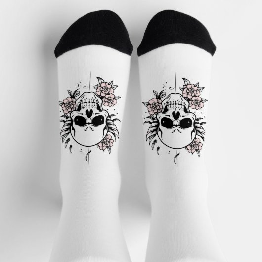 Chaussette Rose Skull White Socks (Haut)