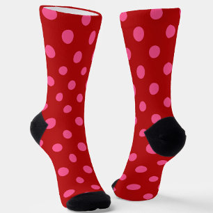 Chaussette Rose sur rouge Pois Motif design