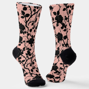 Chaussette Roses du cimetière gothique rose et noir