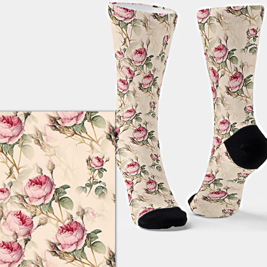 Chaussette Roses roses roses Fleurs florales sur rose
