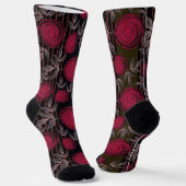 Chaussette Roses rouges sur noir. (Angulaire)
