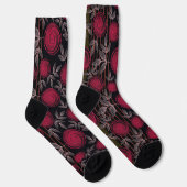 Chaussette Roses rouges sur noir. (Droite)