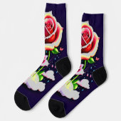 Chaussette Roses rouges sur nuage et papillon sur bleu foncé (Gauche)