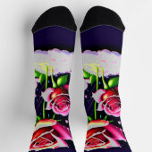 Chaussette Roses rouges sur nuage et papillon sur bleu foncé (Haut)