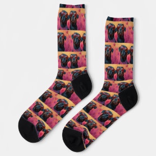 Chaussette Rottweiler au cœur Roses Saint-Valentin