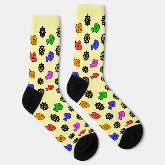 Chaussette Roues Poissons Jaune Pâle   (Droite)