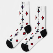 Chaussette Rouge blanc et bleu géométrique (Gauche)