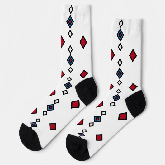 Chaussette Rouge blanc et bleu géométrique (Gauche)
