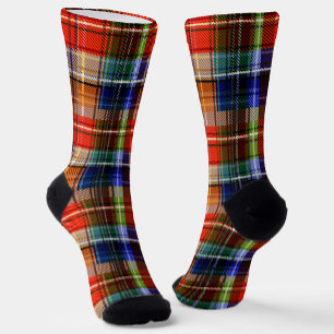 Chaussette Rouge Bleu Vert Jaune Carreaux Tartan Design 
