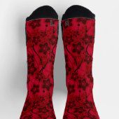 Chaussette rouge brun floral rustique mode motif rétro (Haut)