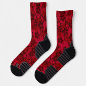 Chaussette rouge brun floral rustique mode motif rétro (Gauche)