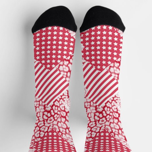 Chaussette Rouge et blanc patchwork rustique (Haut)