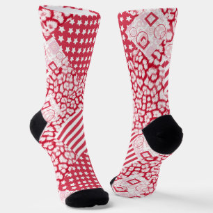 Chaussette Rouge et blanc patchwork rustique