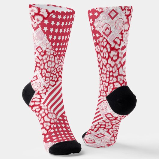Chaussette Rouge et blanc patchwork rustique (Angulaire)
