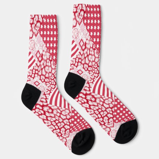 Chaussette Rouge et blanc patchwork rustique (Droite)