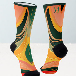 Chaussette Rouge feu jaune lignes organiques modernes