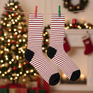 Chaussette Rouge mignon et blanc mince rayé