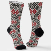Chaussette Rouge noir blanc géométrique Keffiyeh Motif folklo (Angulaire)