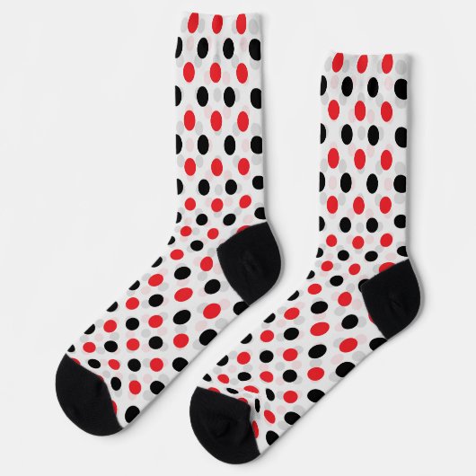 Chaussette Rouge noir Pois Textile Motif Design (Gauche)