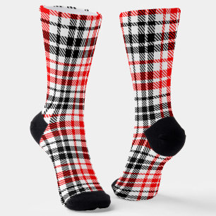 Chaussette Rouge Noir Twill Carreaux Tartan Sur Blanc