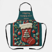 Chaussette rouge sur tablier de Noël vert (Recto)