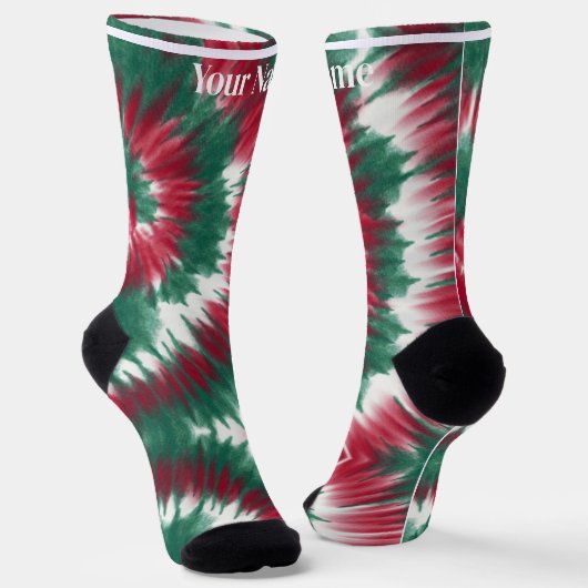 Chaussette Rouge & vert | Nom personnalisé (Angulaire)