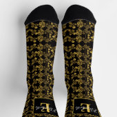 Chaussette Royal Black & Gold Damask Floral Pattern Monogram (Haut)
