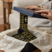 Chaussette Royal Black & Gold Damask Floral Pattern Monogram