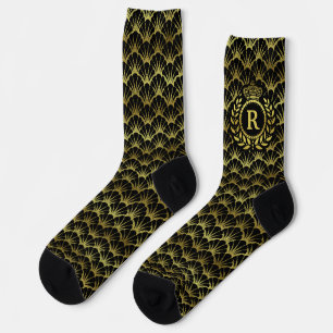 Chaussette Royal Monogram Gold Laurel Crown Deco Shell