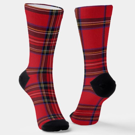 Chaussette Royal Stewart tartan rouge noir plaid (Angulaire)