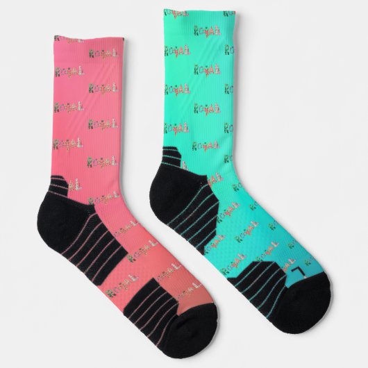 Chaussette RoyaLi, lettres florales | Rose & Turquoise (Droite)