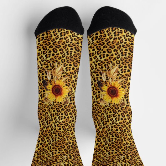CHAUSSETTE RUBAN EN FOURRURE DE LÉOPARD IMPRIMÉE ET SUFLOWERS (Haut)